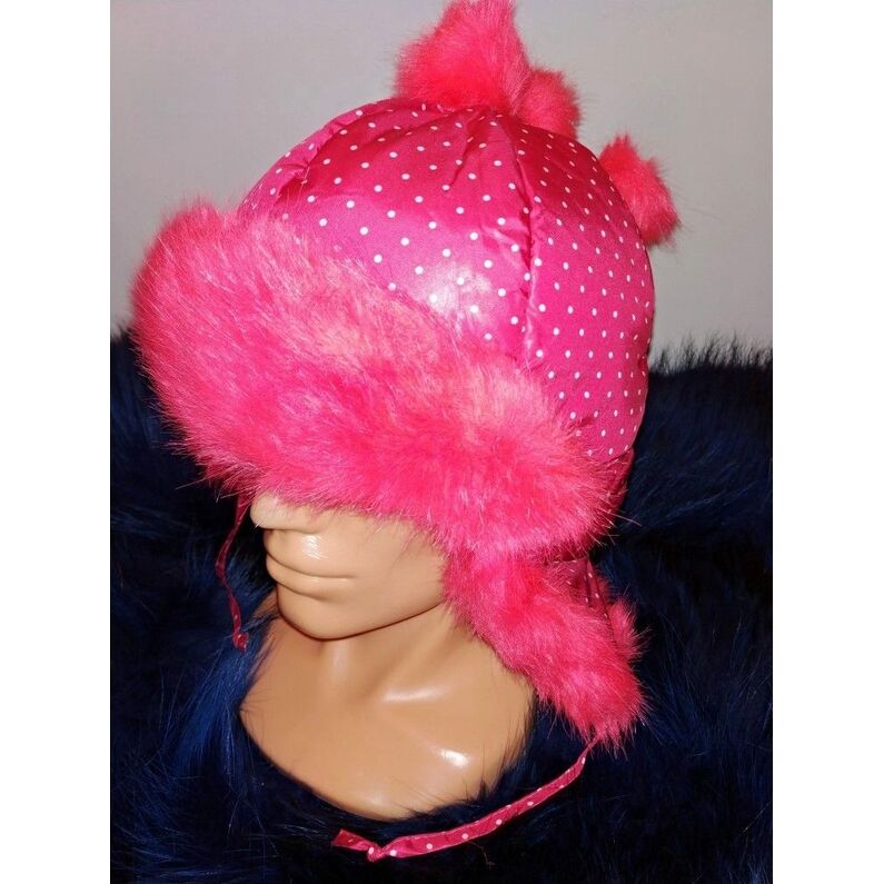 Rožinė vaikiška kepurė su kailiu