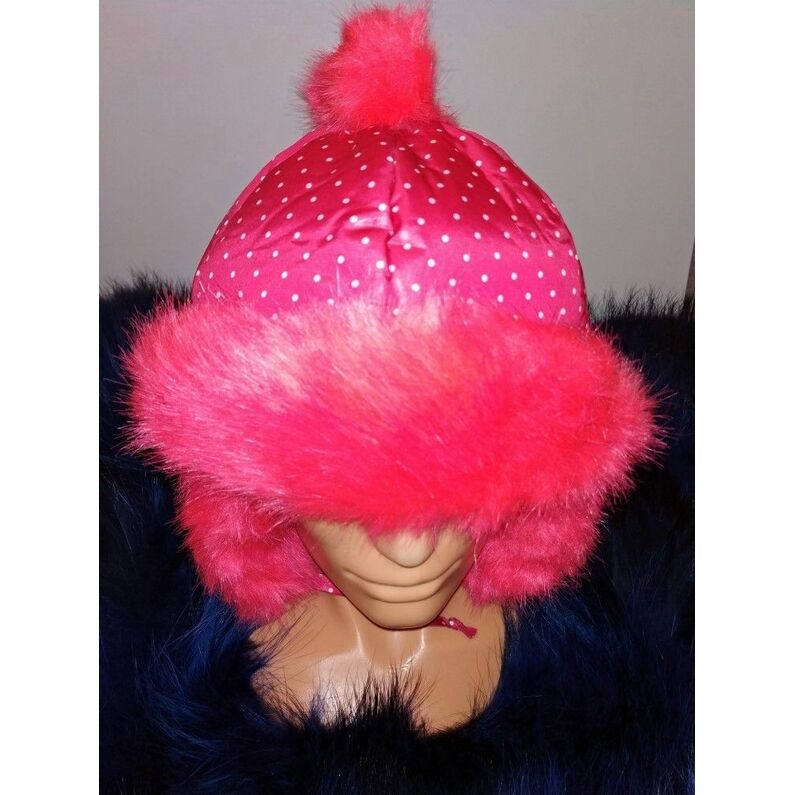 Rožinė vaikiška kepurė su kailiu